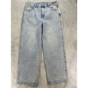 Avec Les Filles Jeans Women 32 Blue Wide Leg Studded High Rise Light Wash Denim